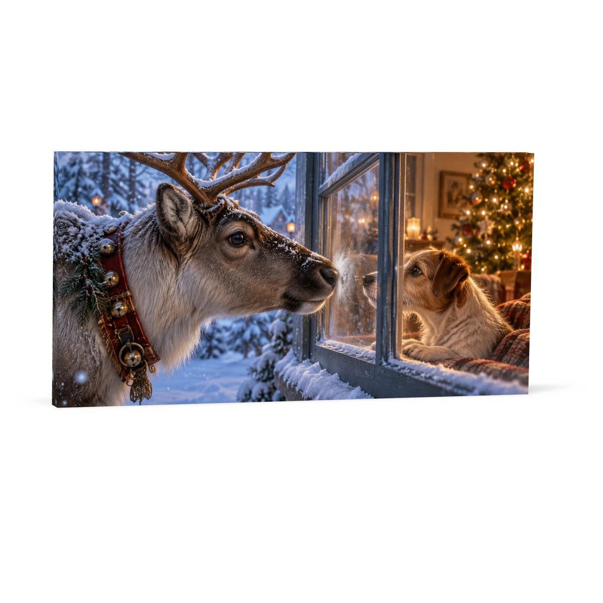A Christmas Window Encounter — Christmas Horizontal Canvas Wall Art, Single, Unframed — Complete unframed canvas