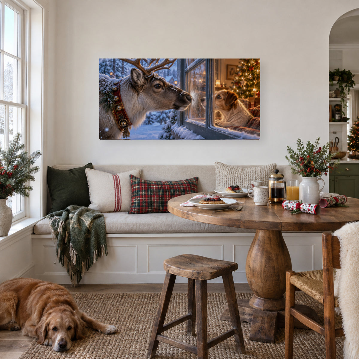 A Christmas Window Encounter — Christmas Horizontal Canvas Wall Art, Single, Unframed — Lifestyle view 2
