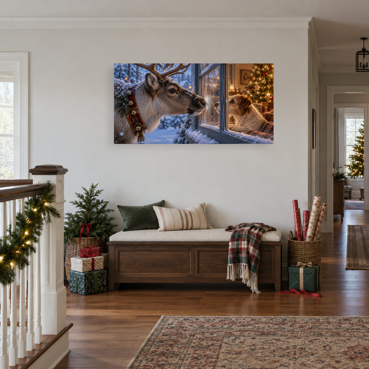 A Christmas Window Encounter — Christmas Horizontal Canvas Wall Art, Single, Unframed — Lifestyle view 3