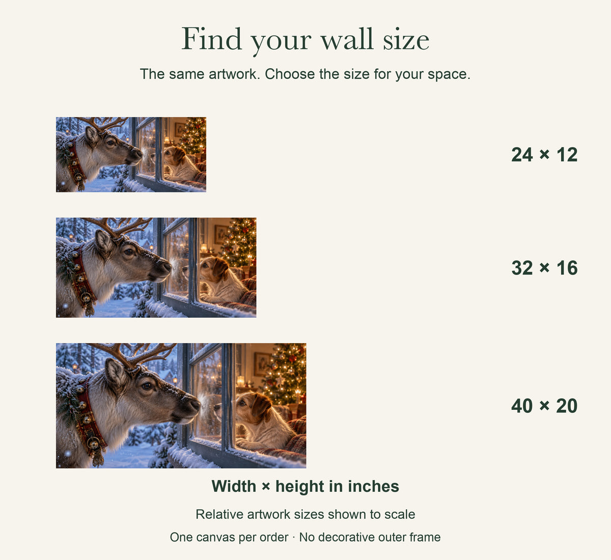A Christmas Window Encounter — Christmas Horizontal Canvas Wall Art, Single, Unframed — artwork size comparison, width × height in inches — Image 9