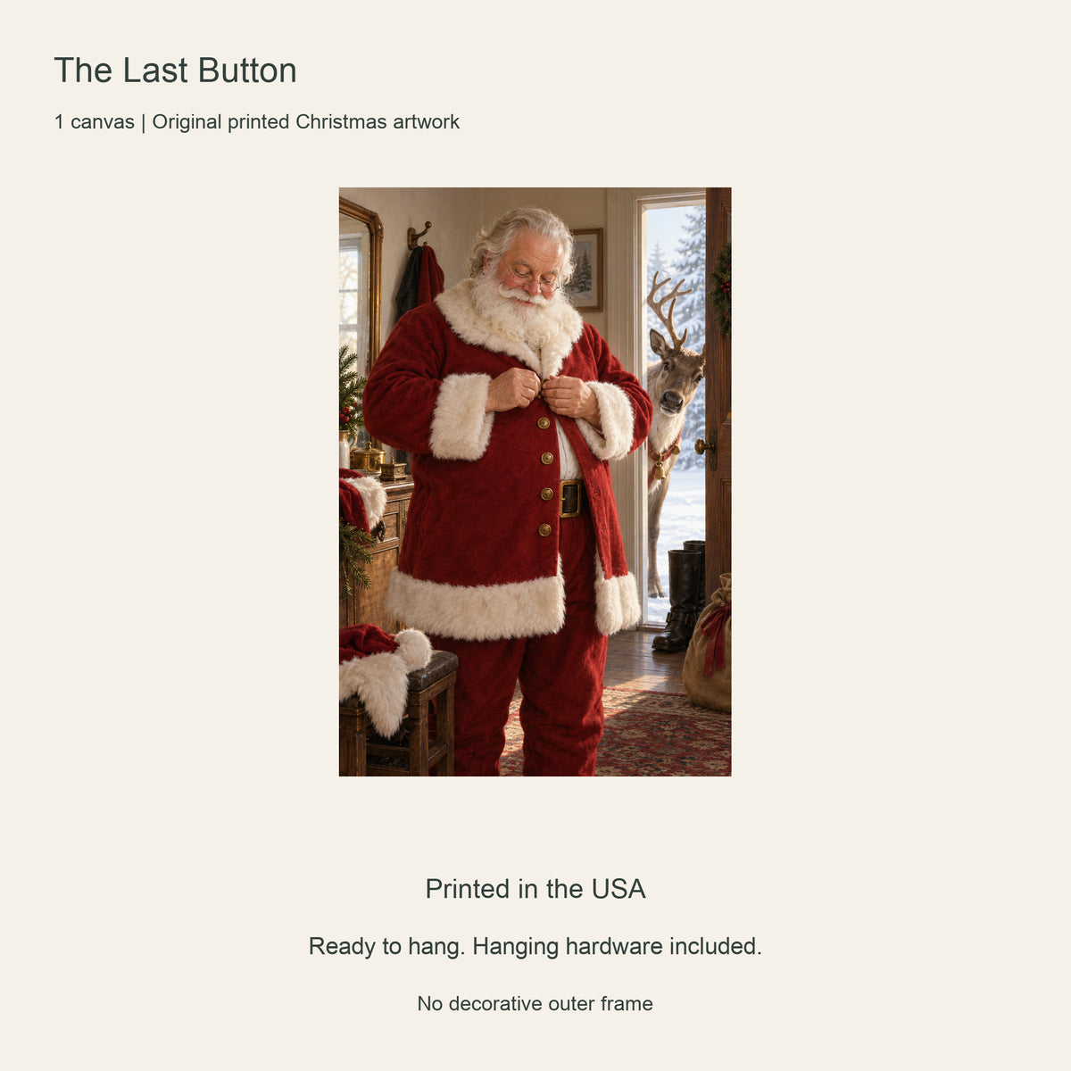 The Last Button — Christmas Portrait Canvas Wall Art, Single, Unframed — Artwork and product features