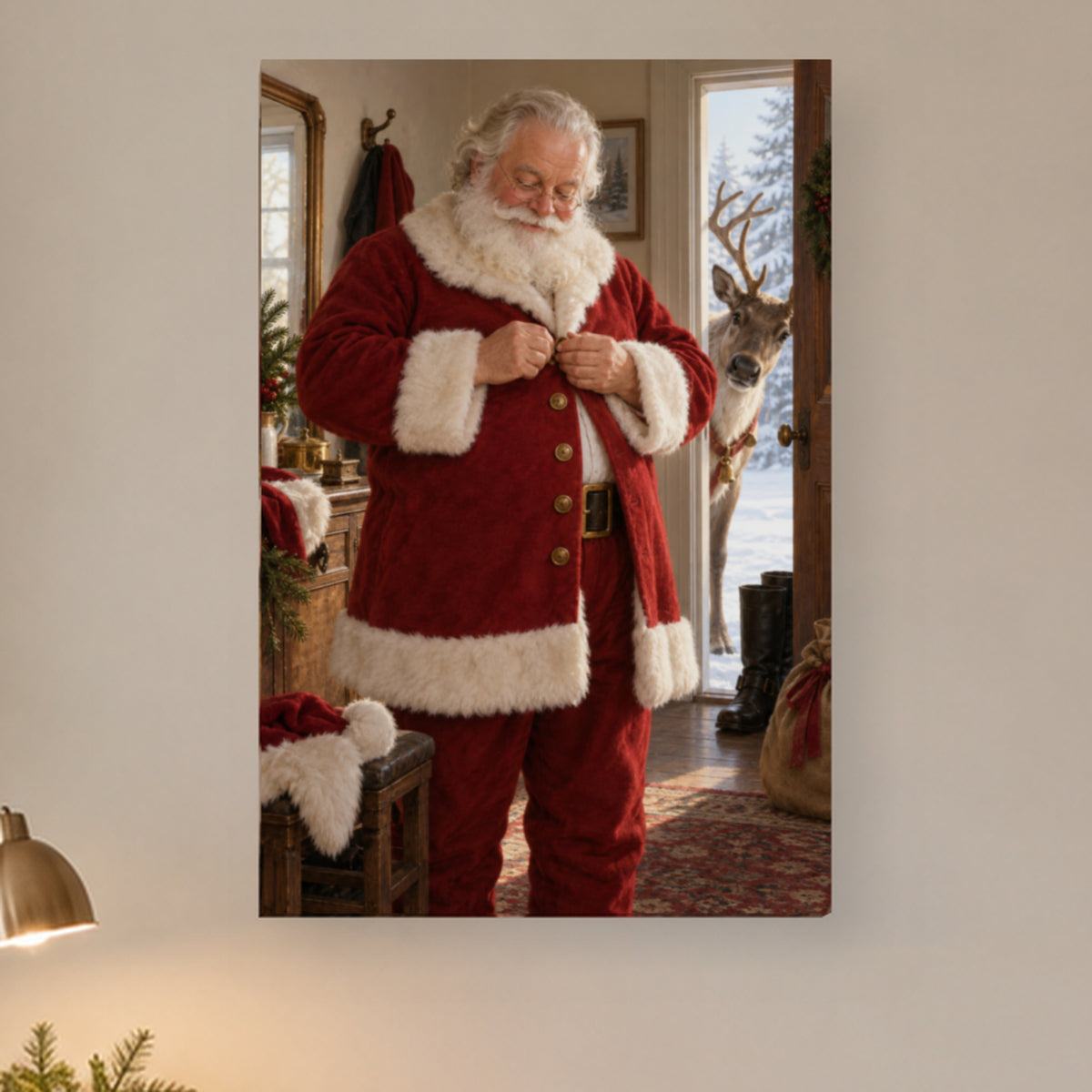 The Last Button — Christmas Portrait Canvas Wall Art, Single, Unframed — complete unframed canvas artwork in a close lifestyle view; styling props not included