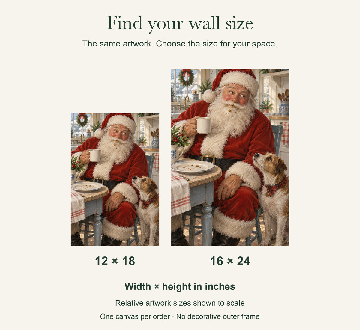 The Cookie Evidence — Christmas Portrait Canvas Wall Art, Single, Unframed — artwork size comparison, width × height in inches — Image 9