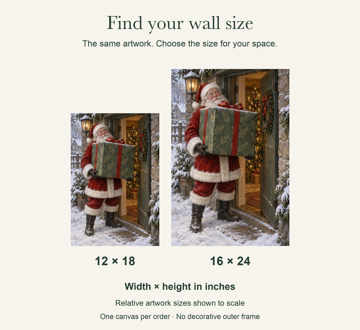 Small Door, Big Gift — Christmas Portrait Canvas Wall Art, Single, Unframed — artwork size comparison, width × height in inches — Image 9