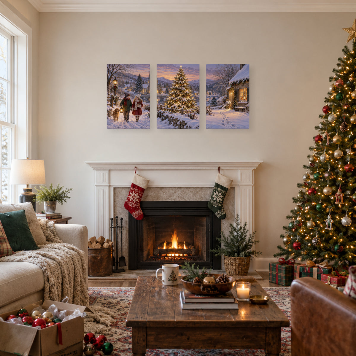 The Tree That Lit Up Winter — Christmas Panel Set Canvas Wall Art, 3-Piece, Unframed — Lifestyle view 1