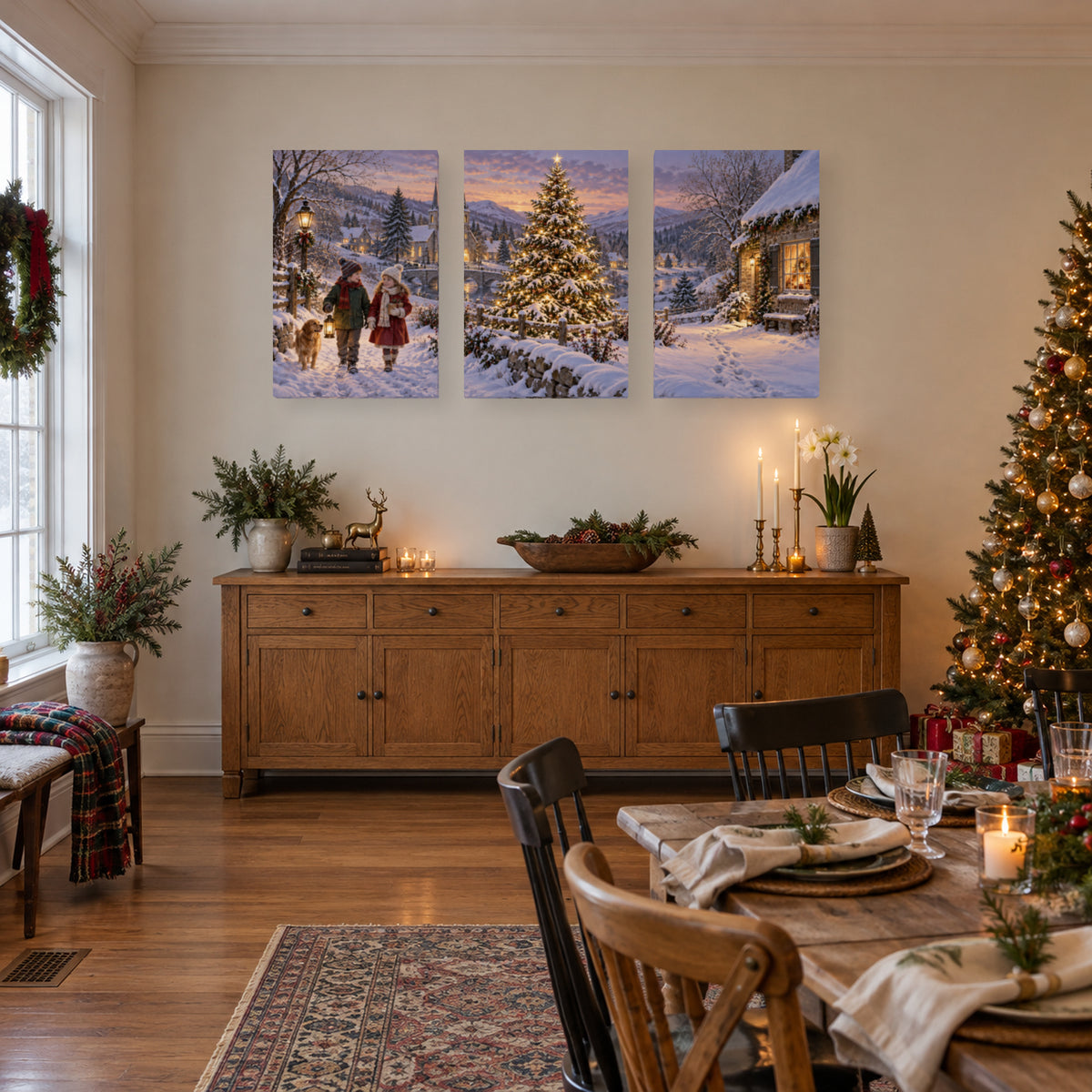 The Tree That Lit Up Winter — Christmas Panel Set Canvas Wall Art, 3-Piece, Unframed — Lifestyle view 3