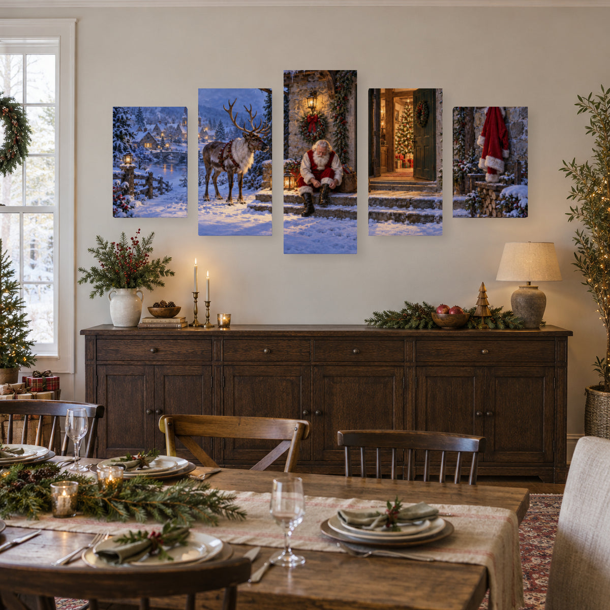 One Minute Before Departure — Christmas Panel Set Canvas Wall Art, 5-Piece, Unframed — Lifestyle view 3