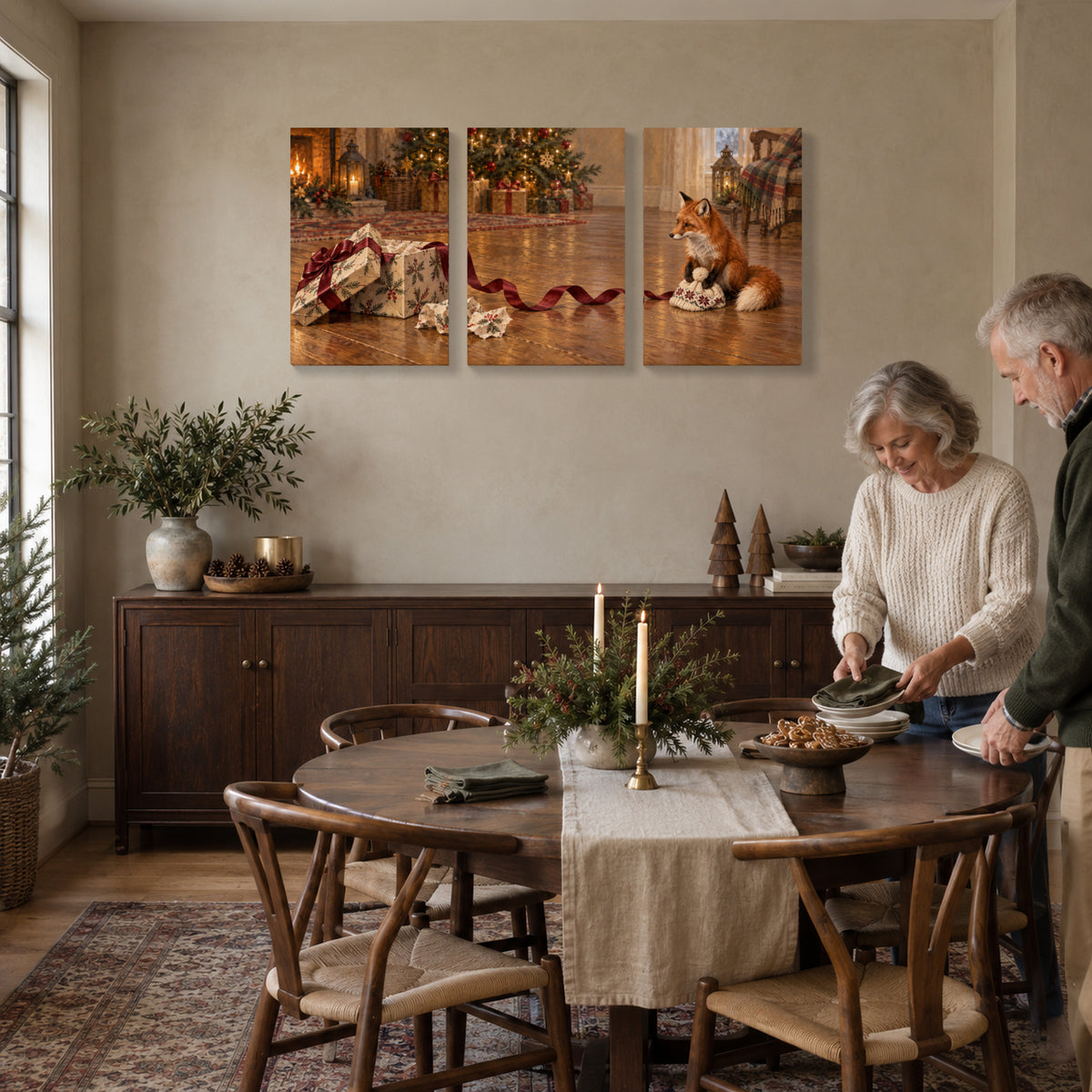 Who Opened the Present First? — 3-Piece Christmas Canvas Wall Art Set — Preparing Christmas breakfast — Image 3
