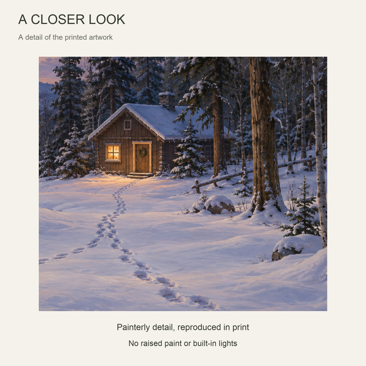A Light Kept On for You — Light Wood Framed Christmas Canvas Wall Art — Printed artwork close-up — Image 4