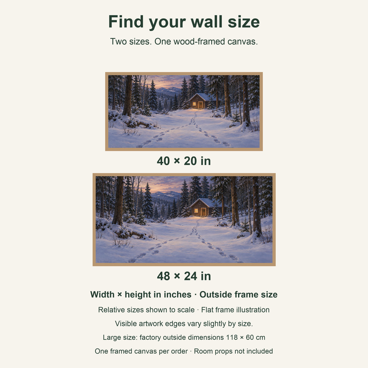 A Light Kept On for You — Light Wood Framed Christmas Canvas Wall Art — artwork size comparison, width × height in inches — Image 8