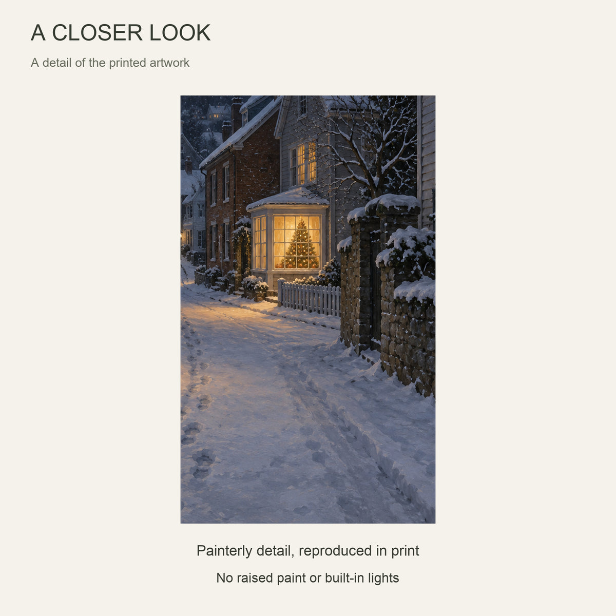 The Last Window of Christmas Eve — Light Wood Framed Christmas Canvas Wall Art — Printed artwork close-up — Image 4