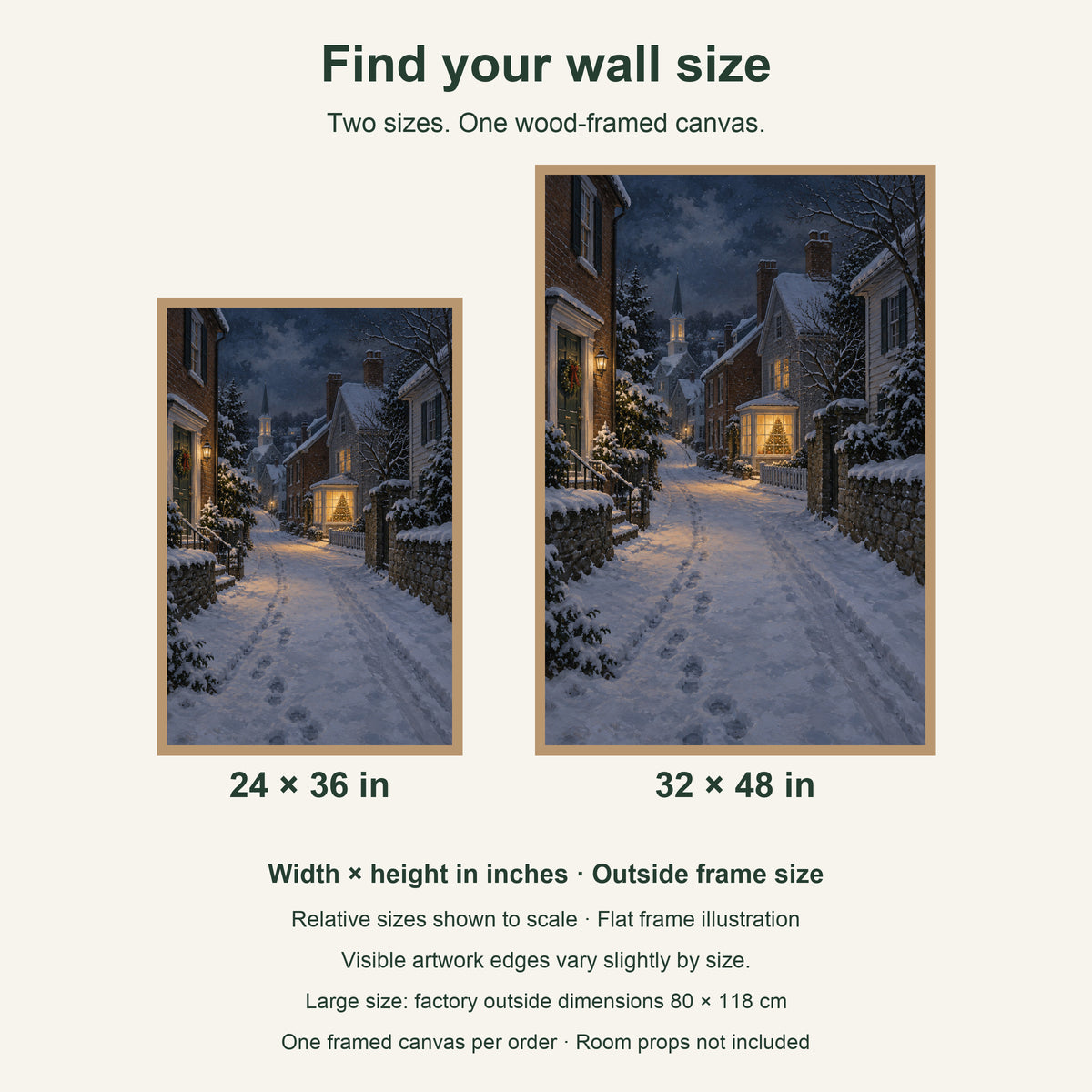 The Last Window of Christmas Eve — Light Wood Framed Christmas Canvas Wall Art — artwork size comparison, width × height in inches — Image 8