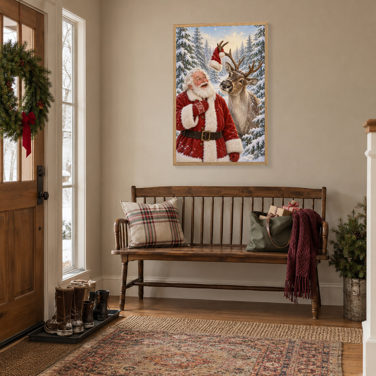 How Did My Hat Get Up There? — Light Wood Framed Christmas Canvas Wall Art — Entryway ready for holiday guests — Image 4