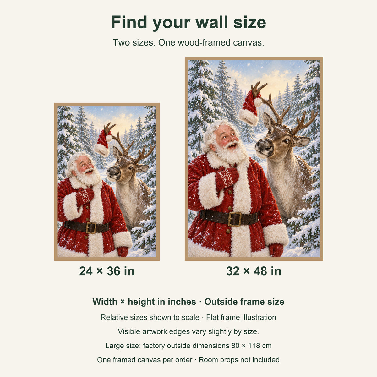 How Did My Hat Get Up There? — Light Wood Framed Christmas Canvas Wall Art — artwork size comparison, width × height in inches — Image 8