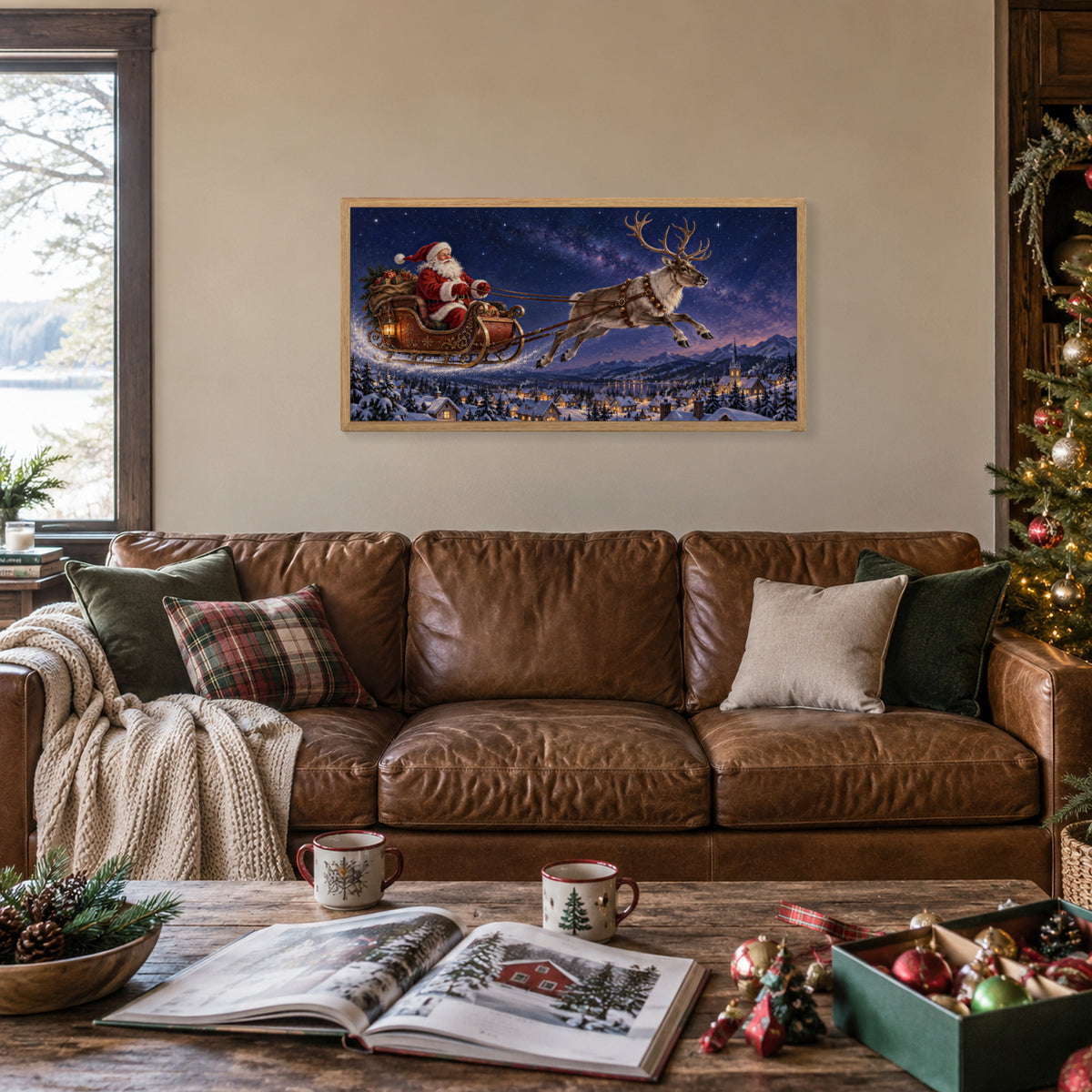 Across the Stars Tonight — Light Wood Framed Christmas Canvas Wall Art — Christmas story lounge — Image 2