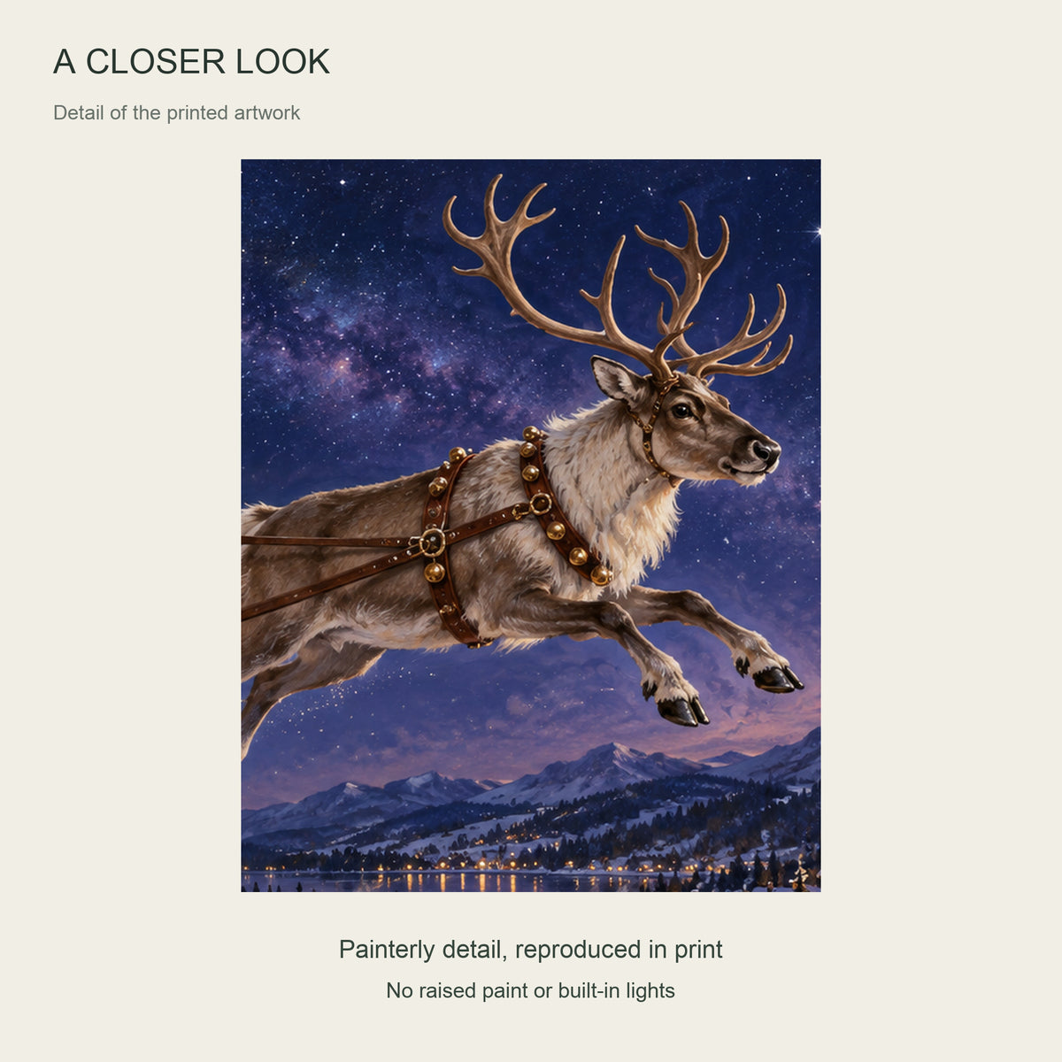 Across the Stars Tonight — Light Wood Framed Christmas Canvas Wall Art — Printed artwork close-up — Image 5