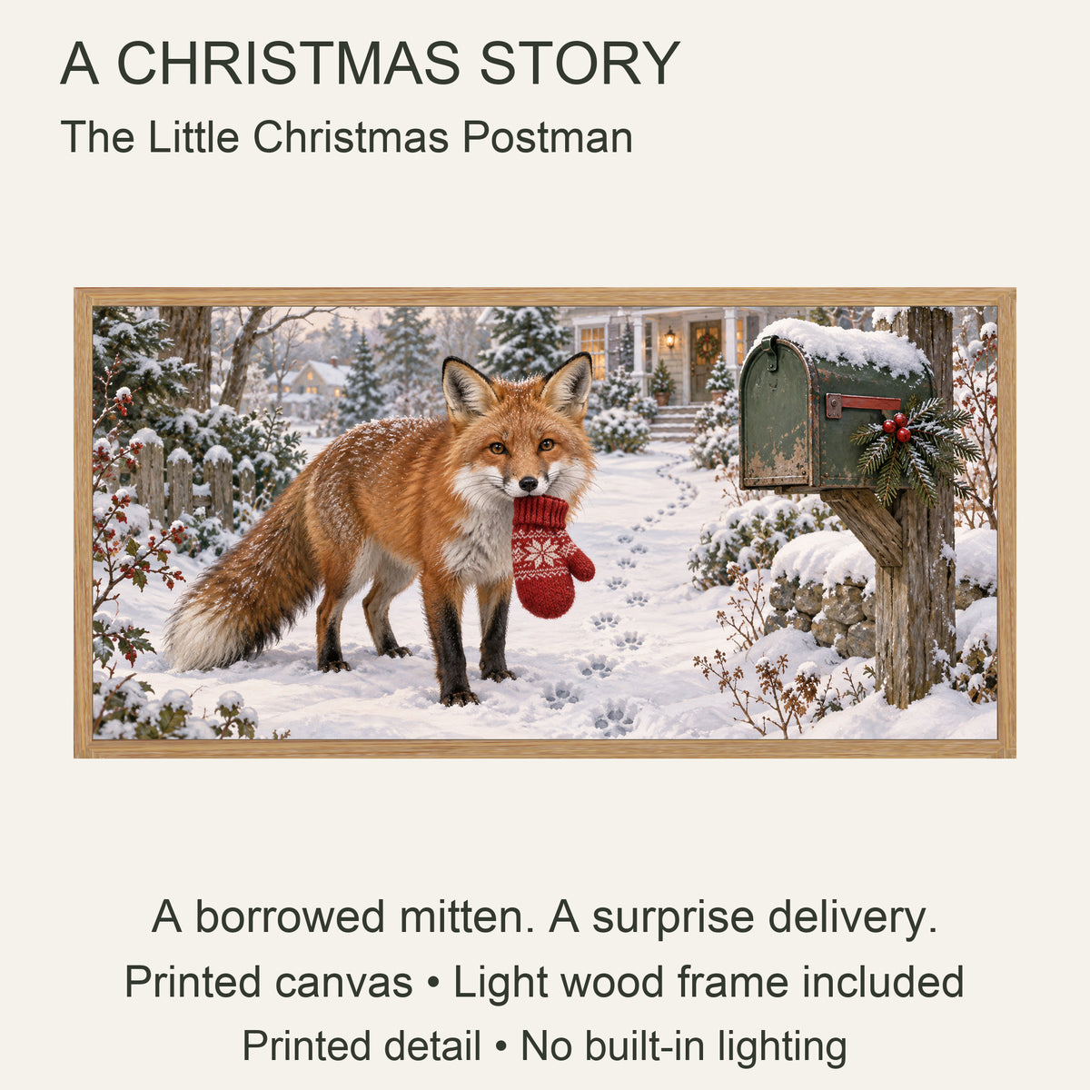 The Little Christmas Postman — Light Wood Framed Christmas Canvas Wall Art — Original Christmas artwork and product configuration — Image 8