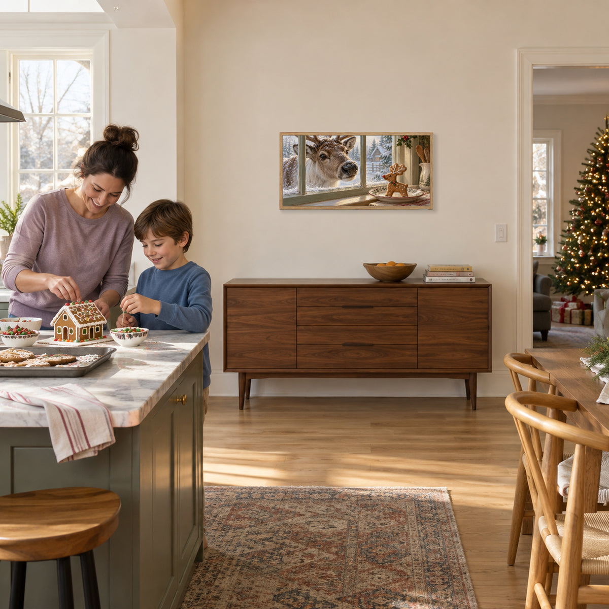 The Gingerbread Judge — Light Wood Framed Christmas Canvas Wall Art — Holiday lifestyle scene 1 — Image 2
