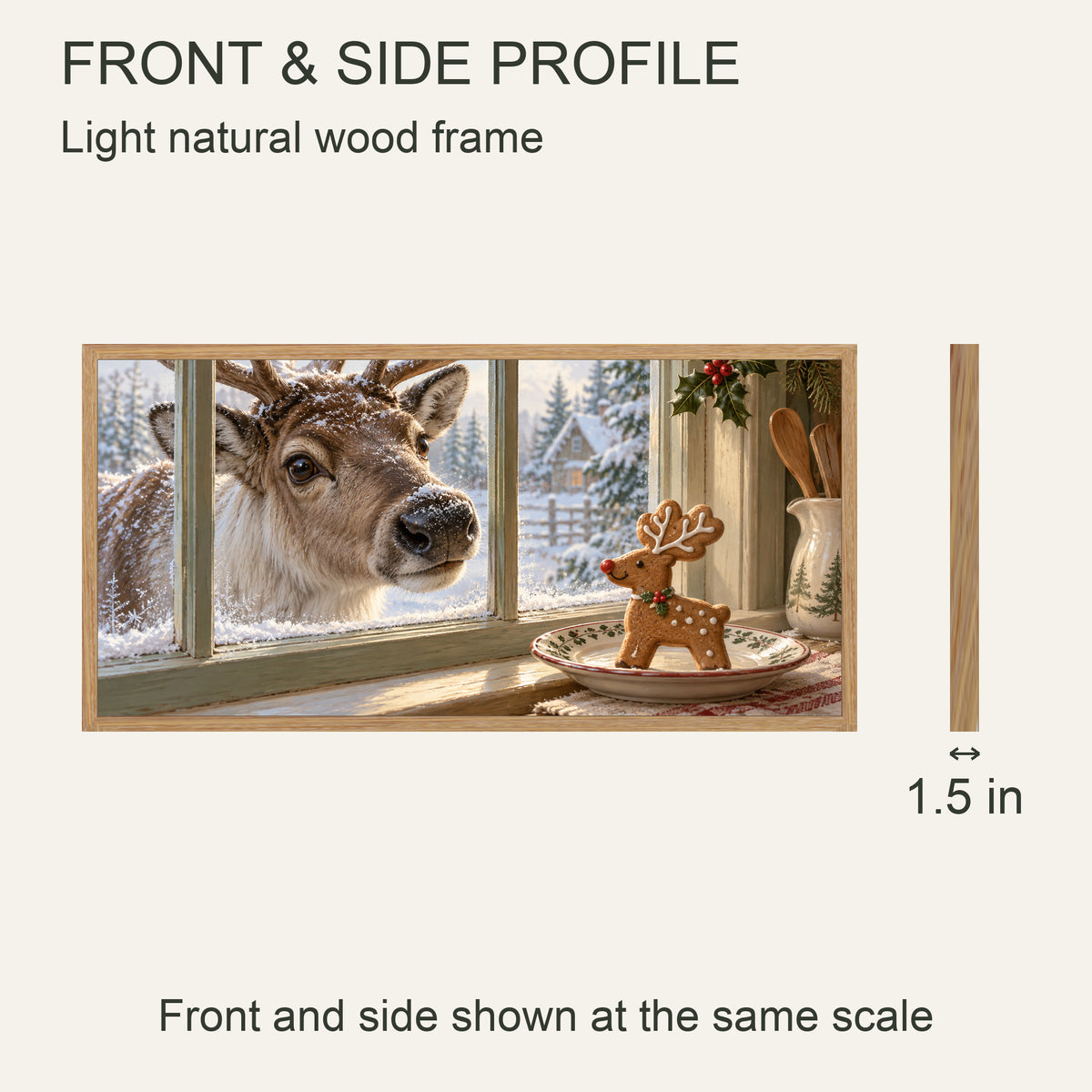 The Gingerbread Judge — Light Wood Framed Christmas Canvas Wall Art — Front and side profile — Image 5