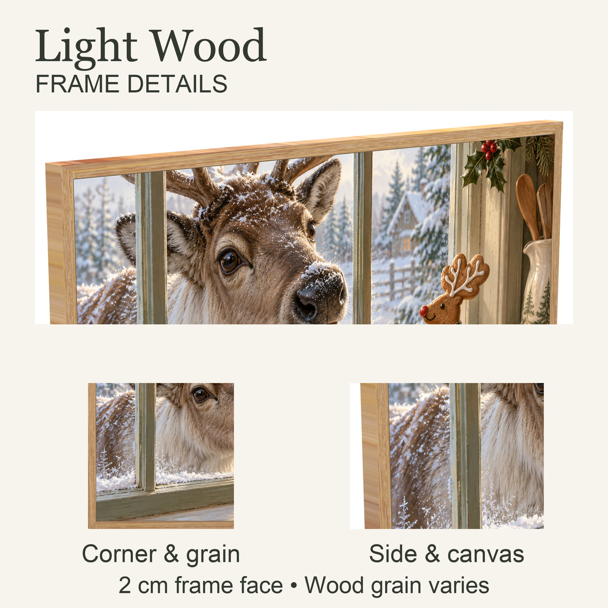 The Gingerbread Judge — Light Wood Framed Christmas Canvas Wall Art — Light natural wood frame corner and grain — Image 6