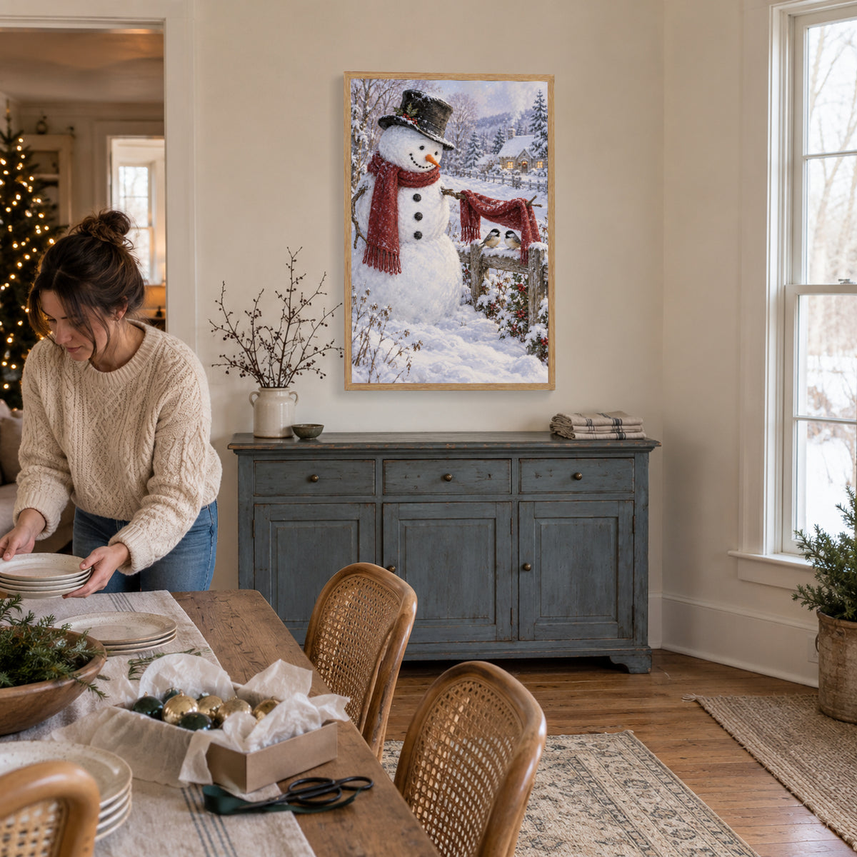 A Christmas Shelter for Little Birds — Light Wood Framed Christmas Canvas Wall Art — Holiday lifestyle scene 2 — Image 3