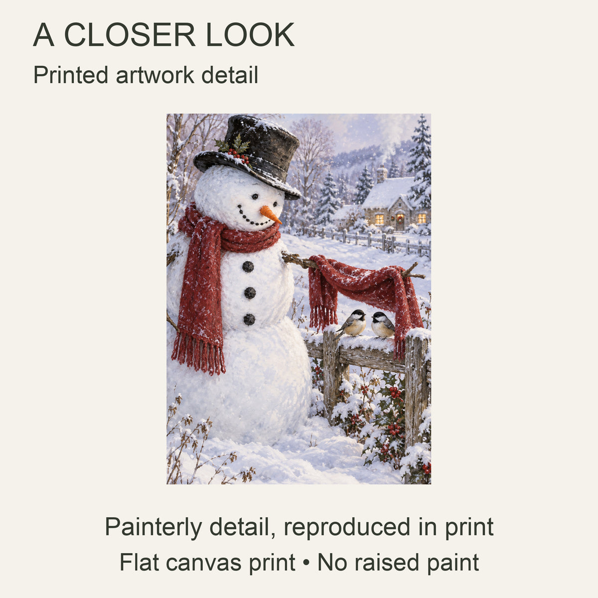 A Christmas Shelter for Little Birds — Light Wood Framed Christmas Canvas Wall Art — Printed artwork detail — Image 4
