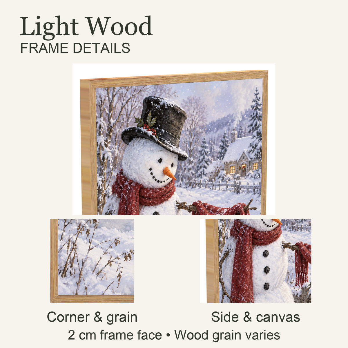A Christmas Shelter for Little Birds — Light Wood Framed Christmas Canvas Wall Art — Light natural wood frame corner and grain — Image 6