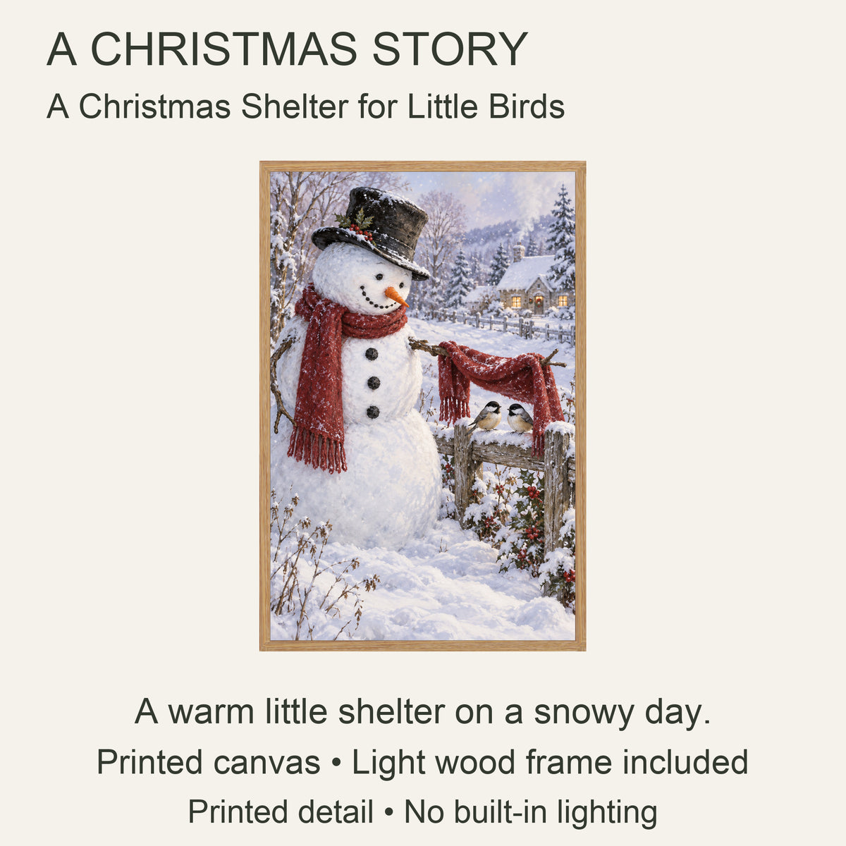 A Christmas Shelter for Little Birds — Light Wood Framed Christmas Canvas Wall Art — Original Christmas artwork and product configuration — Image 8