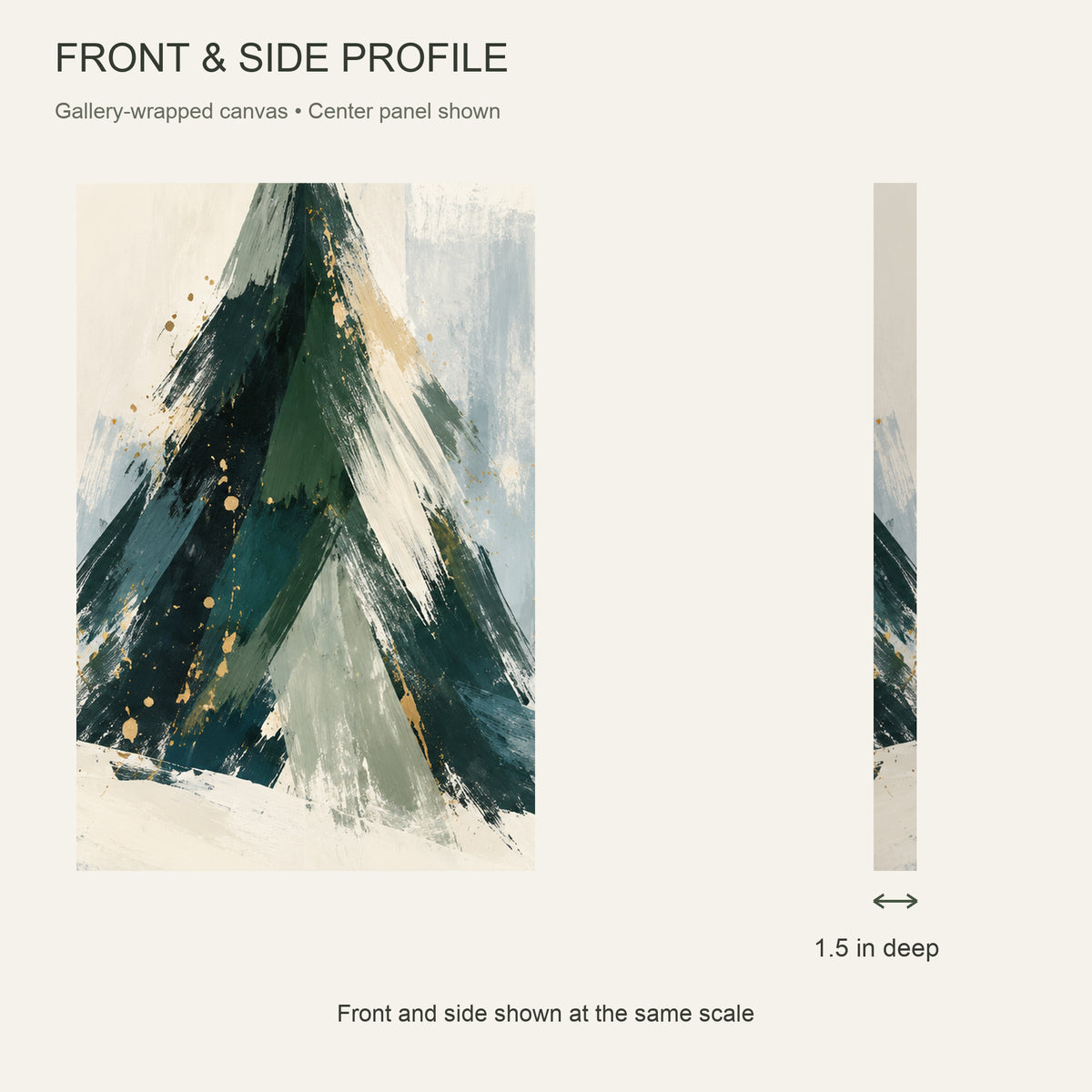 Snow Falls on the Christmas Trees — 3-Piece Christmas Canvas Wall Art Set — Front and side showing 1.5-inch depth — Image 5