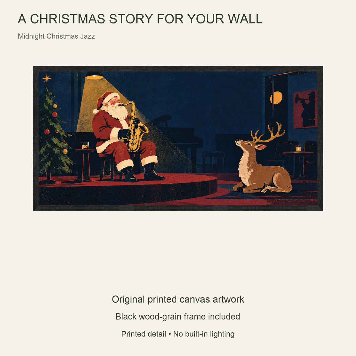 Midnight Christmas Jazz — Black Wood Framed Christmas Canvas Wall Art — Complete artwork and product configuration — Image 9