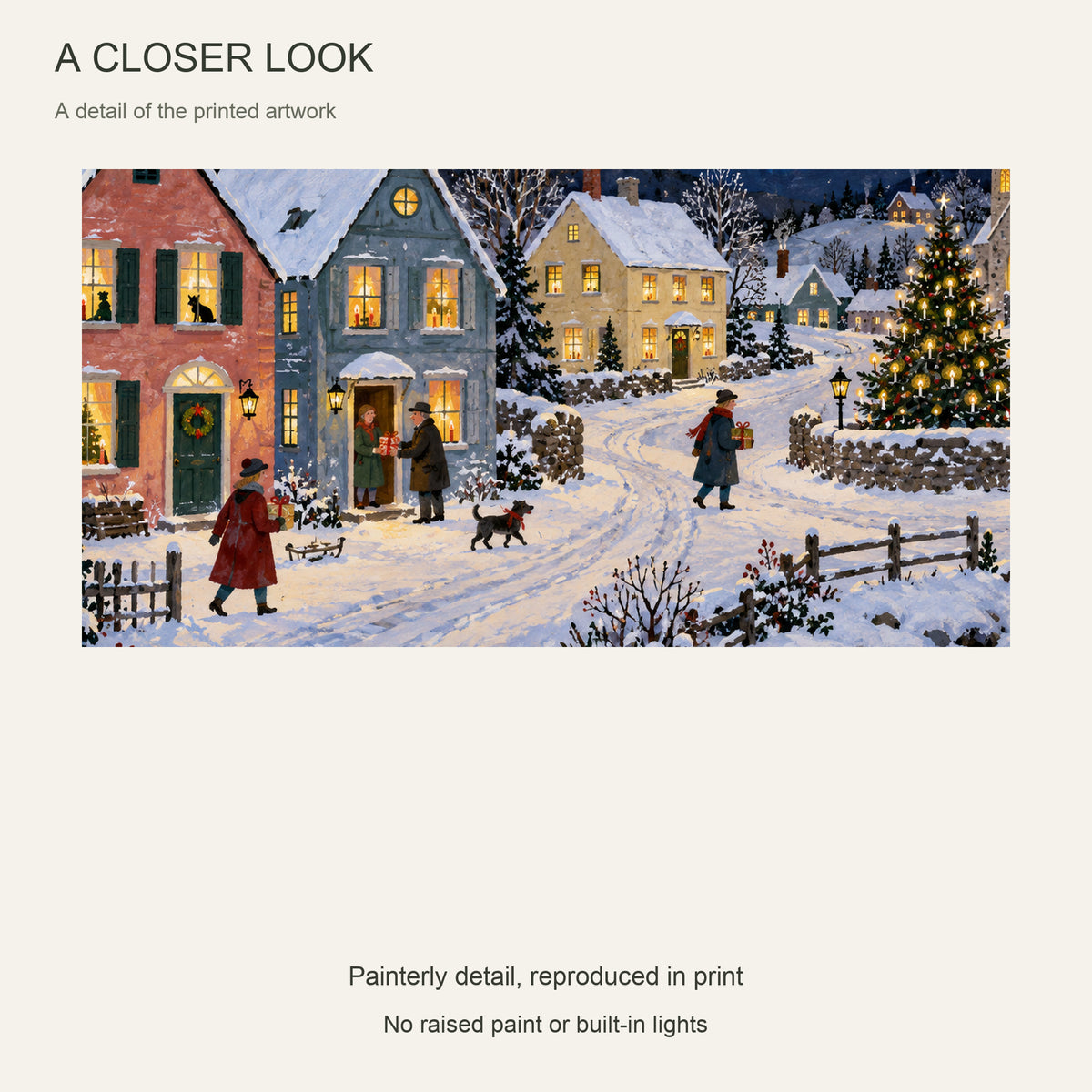 The Whole Town Is Still Awake — Black Wood Framed Christmas Canvas Wall Art — Close-up of printed artwork — Image 4
