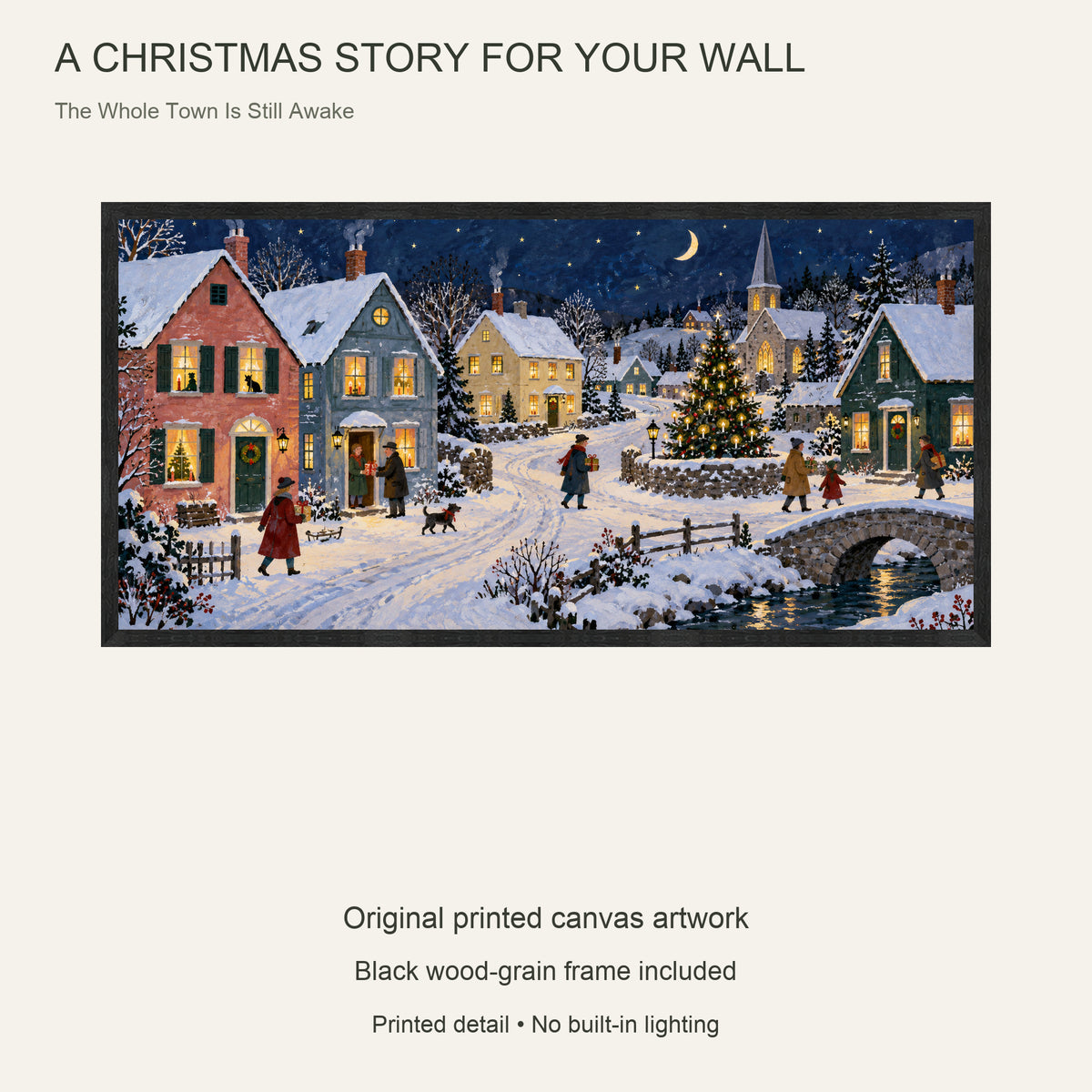 The Whole Town Is Still Awake — Black Wood Framed Christmas Canvas Wall Art — Complete artwork and product configuration — Image 9