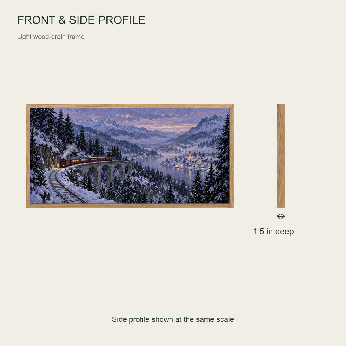 The Last Christmas Train — Light Wood Framed Christmas Canvas Wall Art — Front and 1.5 inch side profile — Image 6