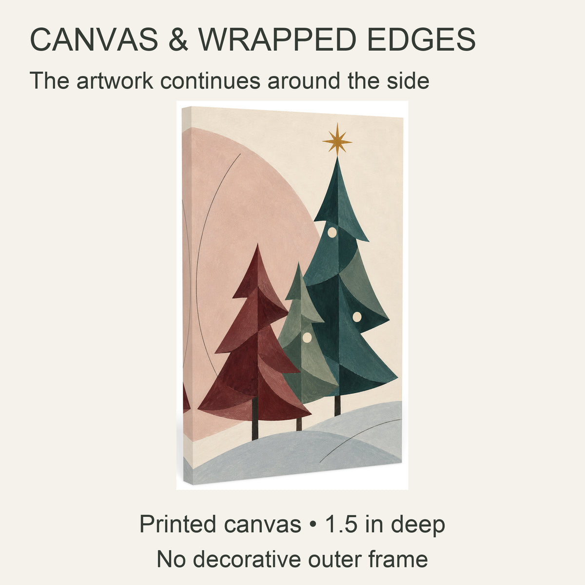 Winter Harmony of Three Trees — Modern Christmas Canvas Wall Art — canvas artwork and wrapped edges — Image 6