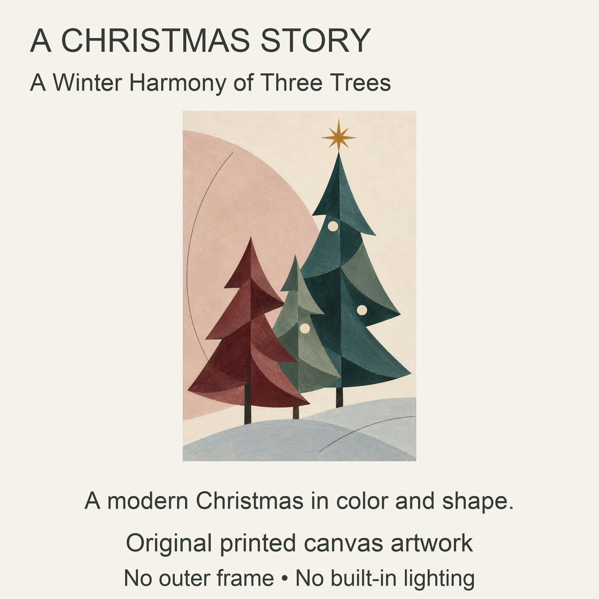 Winter Harmony of Three Trees — Modern Christmas Canvas Wall Art — three geometric Christmas trees on one canvas design story — Image 8