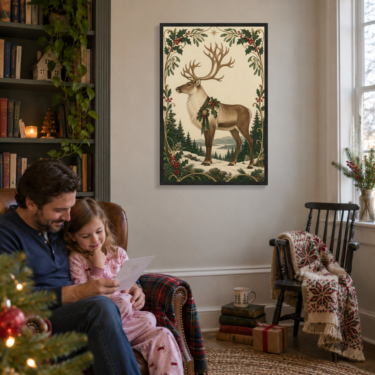 The Holly Crown — Black Wood Framed Christmas Canvas Wall Art — Holiday activity featuring the complete artwork — Image 2