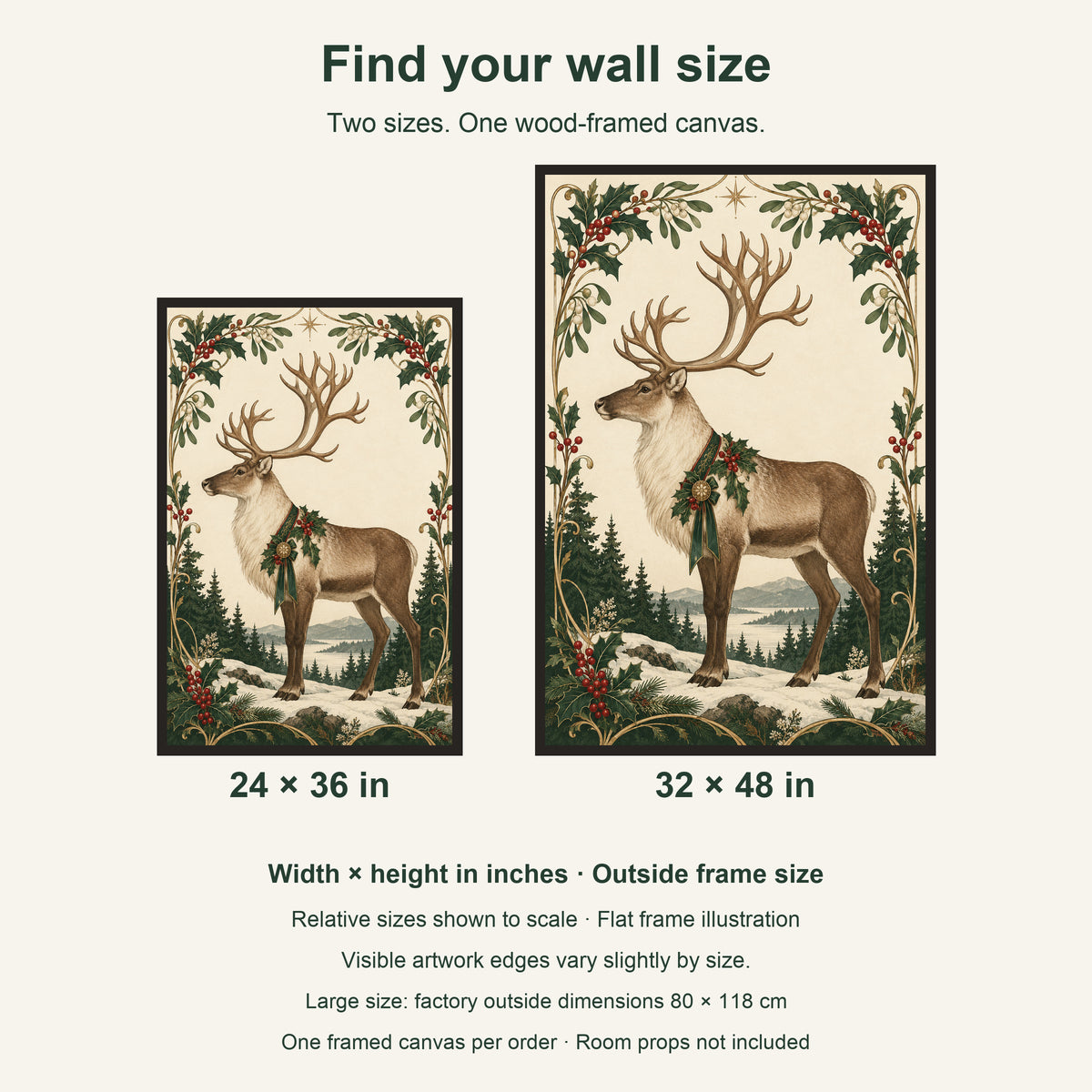 The Holly Crown — Black Wood Framed Christmas Canvas Wall Art — artwork size comparison, width × height in inches — Image 8