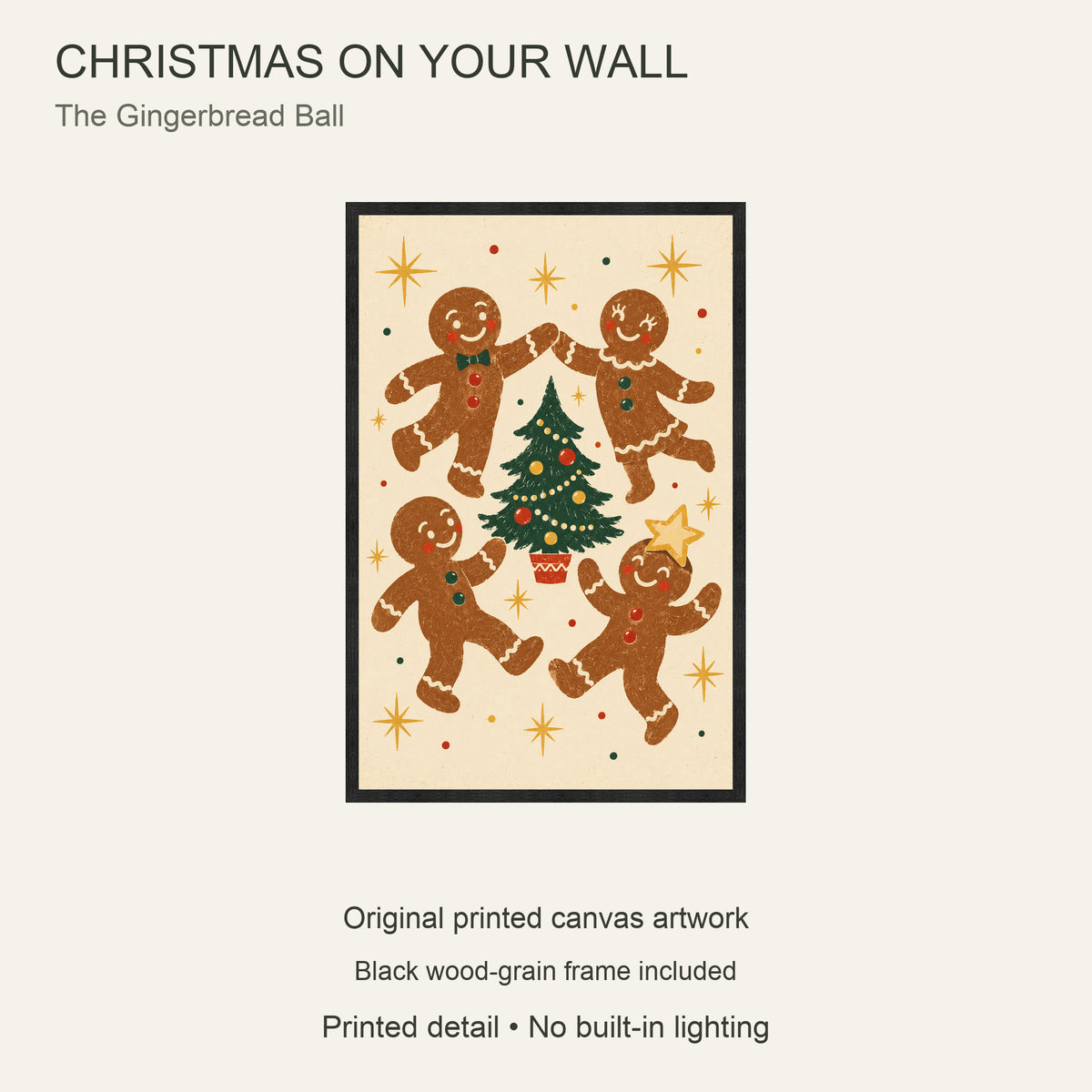 The Gingerbread Ball — Black Wood Framed Christmas Canvas Wall Art — Complete artwork and product configuration — Image 9