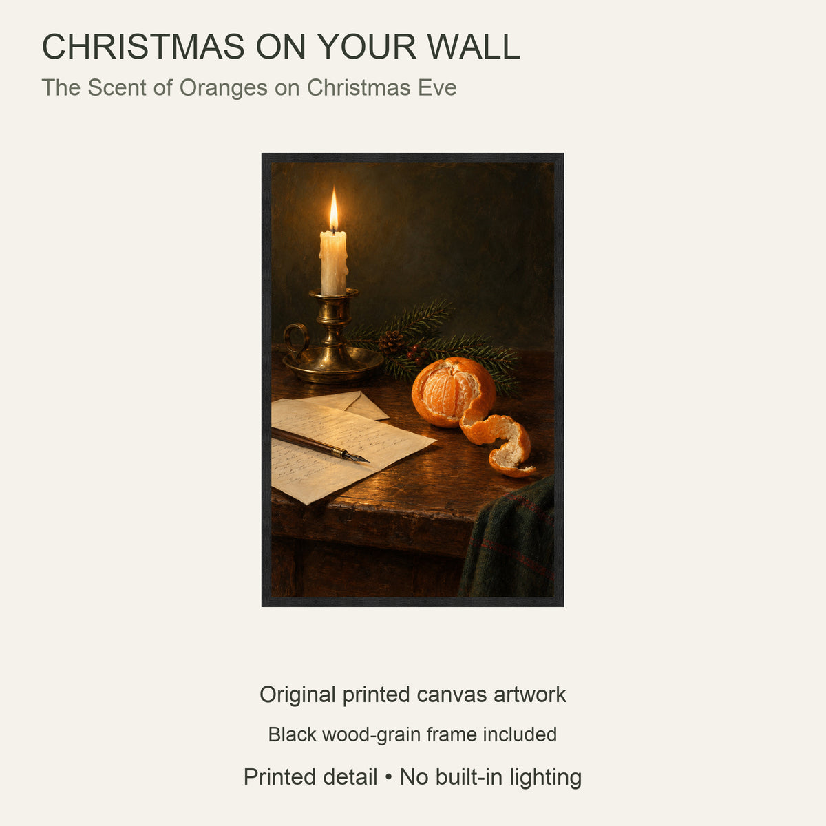 The Scent of Oranges on Christmas Eve — Black Wood Framed Christmas Canvas Wall Art — Complete artwork and product configuration — Image 9