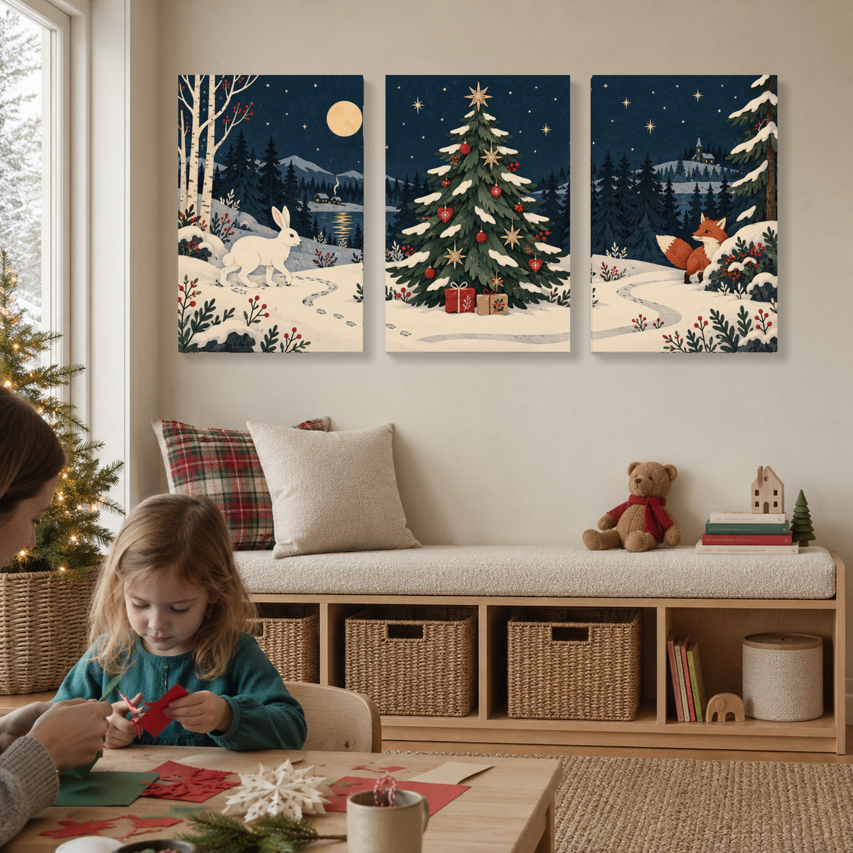 Christmas Hidden in the Forest — 3-Piece Christmas Canvas Wall Art Set — Holiday activity featuring the complete artwork — Image 2