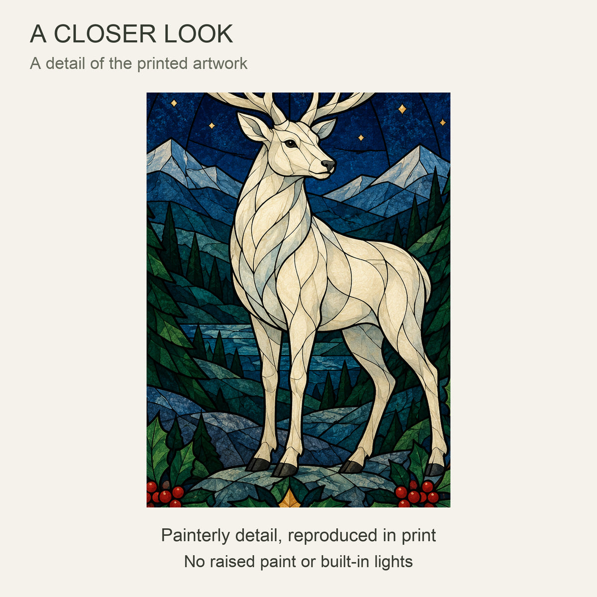 The Midnight Star Window — Black Wood Framed Christmas Canvas Wall Art — Close-up of the printed artwork — Image 4
