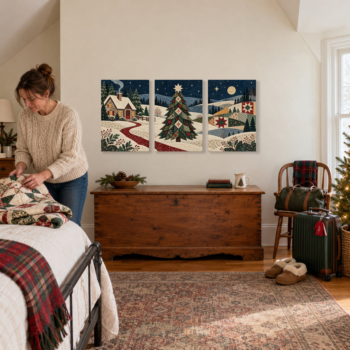 Christmas Sewn into Winter — Christmas Canvas Wall Art Set of 3 — Christmas activity with complete artwork — Image 2