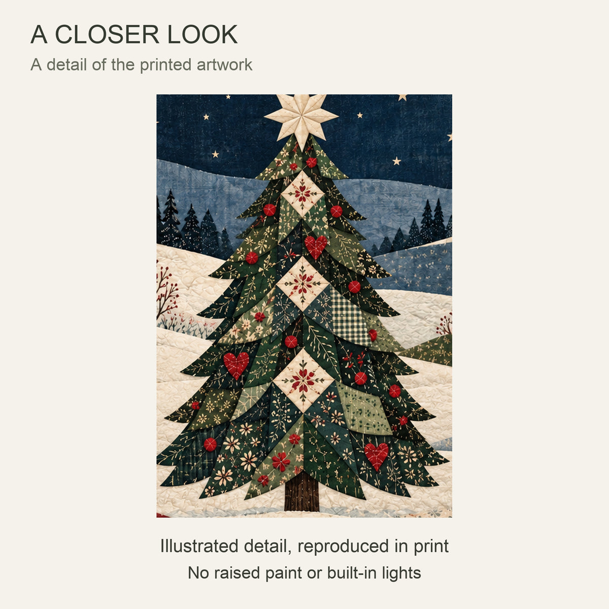 Christmas Sewn into Winter — Christmas Canvas Wall Art Set of 3 — Detail of the printed artwork — Image 4