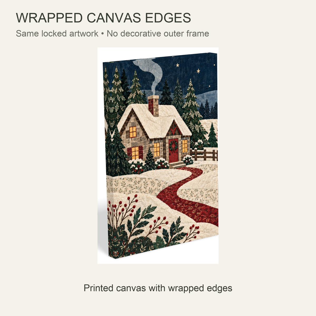 Christmas Sewn into Winter — Christmas Canvas Wall Art Set of 3 — Gallery-wrapped canvas edges — Image 6