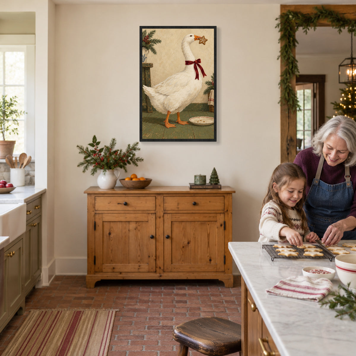 The Goose Took the Last Cookie — Black wood Framed Christmas Canvas Wall Art — Christmas activity with complete artwork — Image 2