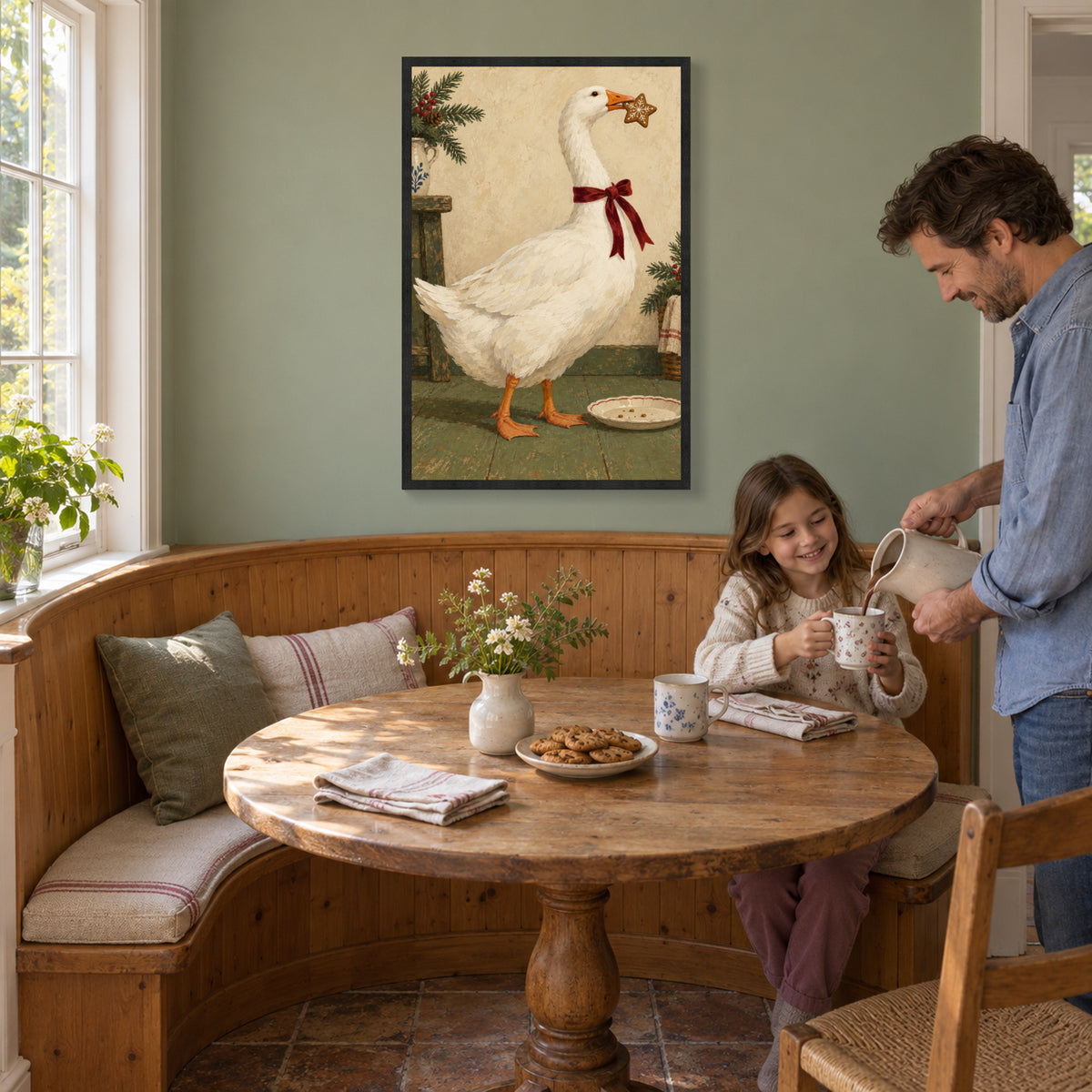 The Goose Took the Last Cookie — Black wood Framed Christmas Canvas Wall Art — Another holiday activity and complete artwork — Image 3