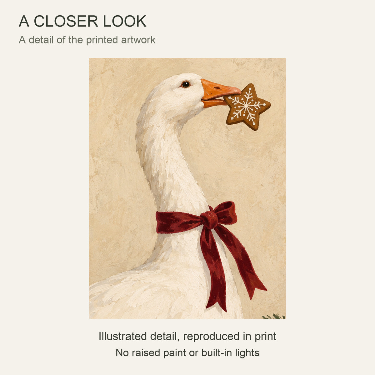 The Goose Took the Last Cookie — Black wood Framed Christmas Canvas Wall Art — Detail of the printed artwork — Image 4