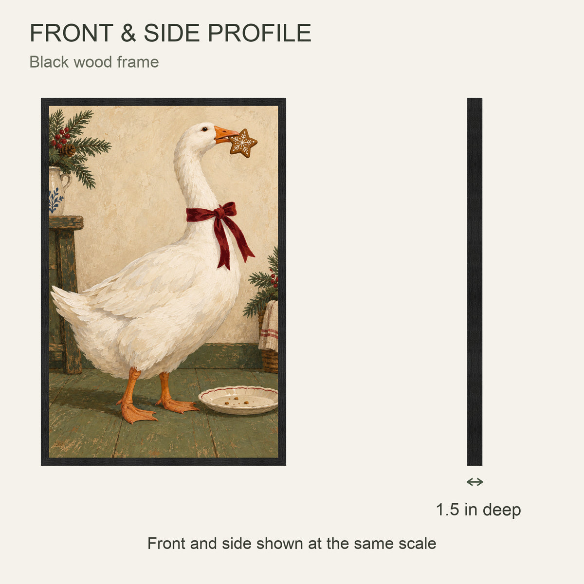 The Goose Took the Last Cookie — Black wood Framed Christmas Canvas Wall Art — Front and side profile at the same scale — Image 5