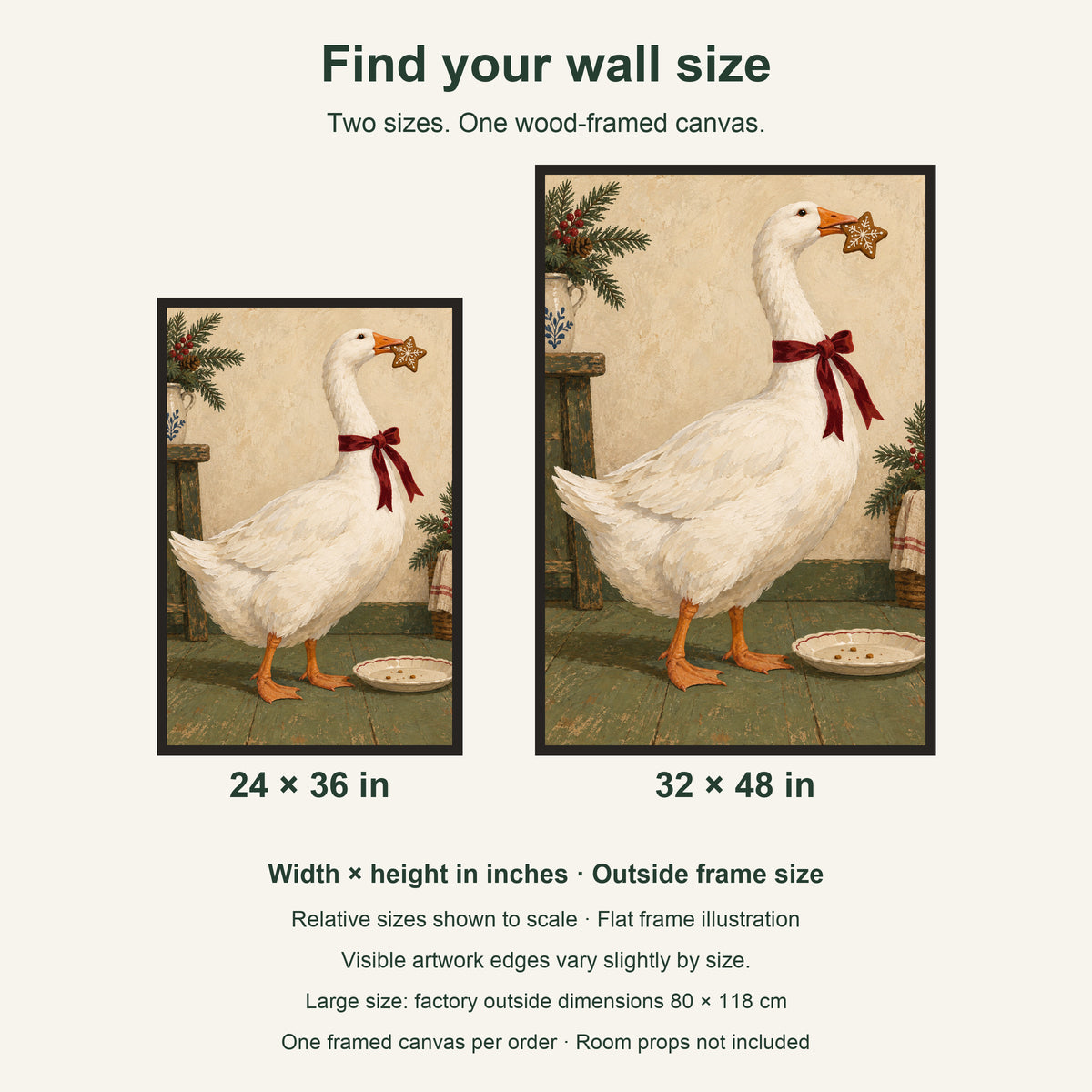 The Goose Took the Last Cookie — Black Wood Framed Christmas Canvas Wall Art — artwork size comparison, width × height in inches — Image 8