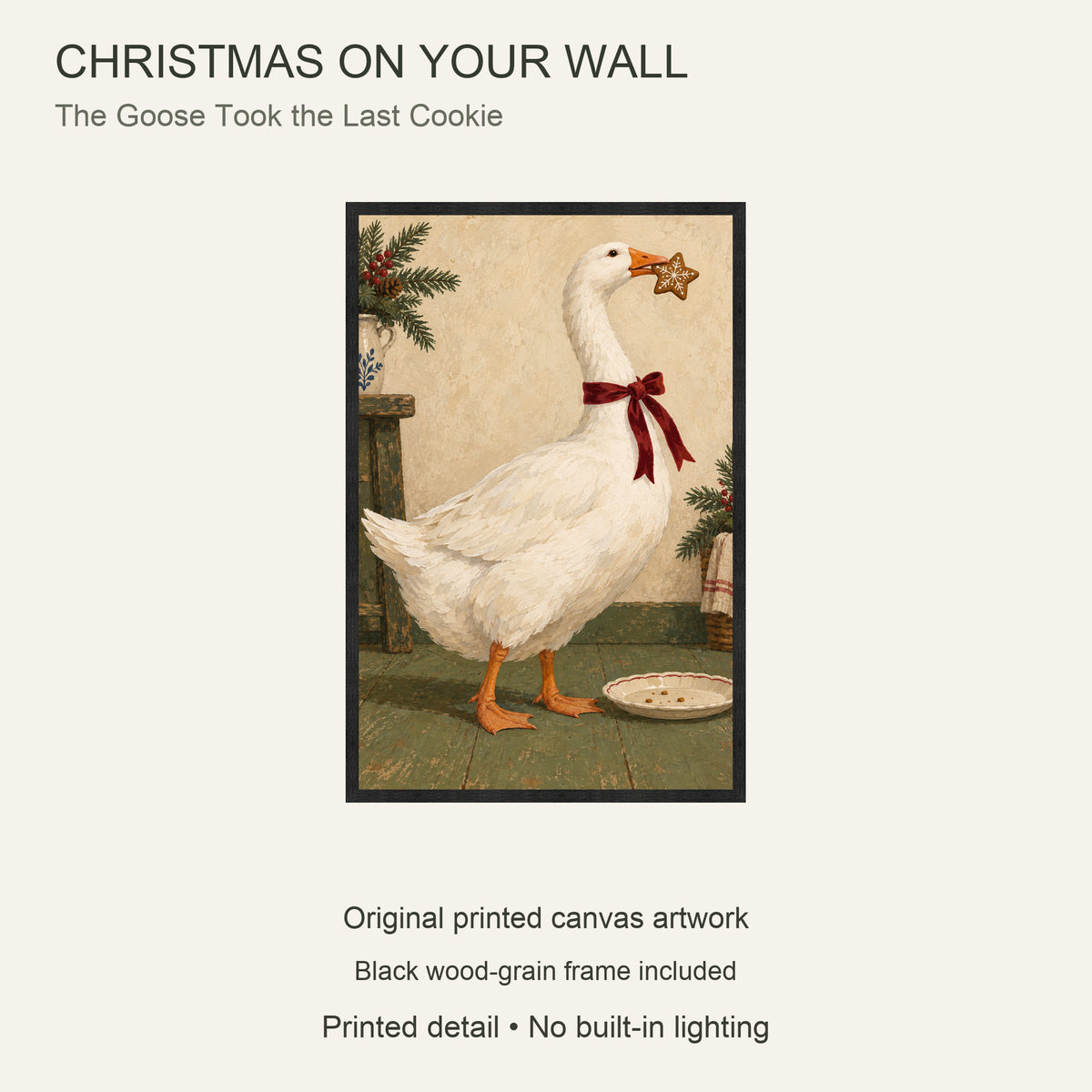 The Goose Took the Last Cookie — Black wood Framed Christmas Canvas Wall Art — Complete artwork and product configuration — Image 9